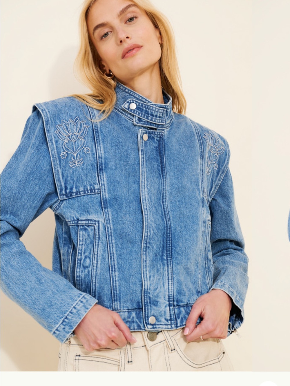 Seventy + Mochi Blue Embroidered Denim June Jacket - Women, size XS